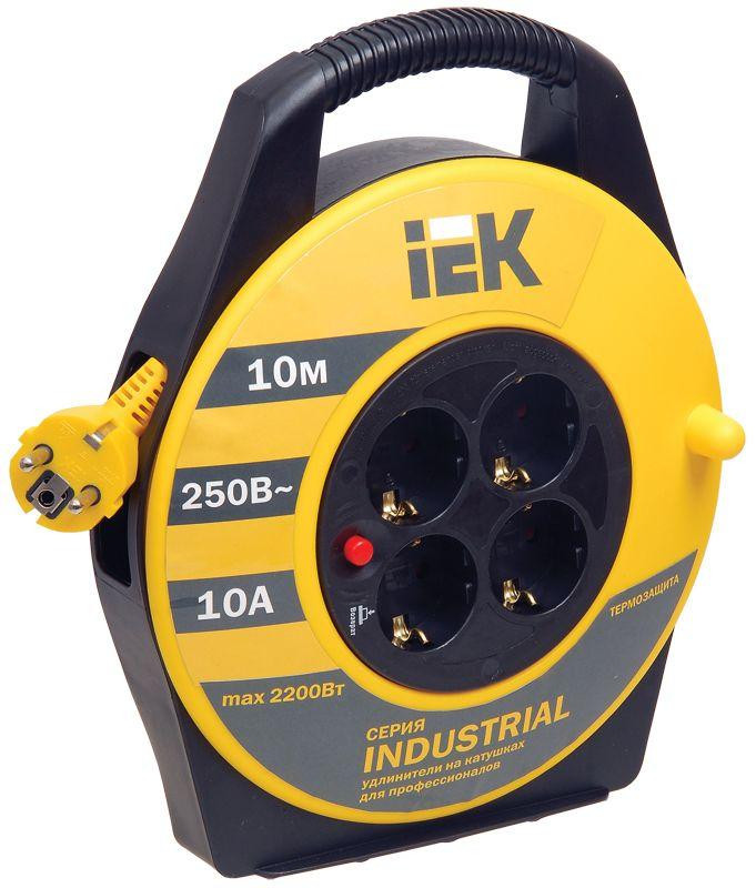 Удлинитель на катушке 4х10м с заземл. 10А IP20 УК10 "Industrial" с термозащ. 3х1 IEK WKP14-10-04-10