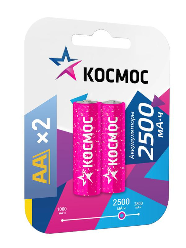 Аккумулятор AA/R6 NI-MN 2500мА.ч BP-2 (блист.2шт) Космос KOCR6NIMH2500MAH2BL